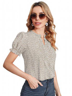 KERI PERRY Women's Beige Muslin Floral Frill Trim Western Top | Winter Top | Western Top | Top for Women | Latest Women Top | Trendy Women Top
