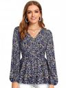 KERI PERRY Women's Dark Blue Imported Crepe Floral Print Peplum Western Top ...