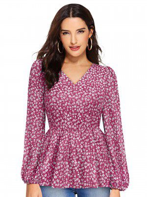 KERI PERRY Women's Light Pink Muslin Floral Peplum Western Top | Winter Top | Western Top | Top for Women | Latest Women Top | Trendy Women Top