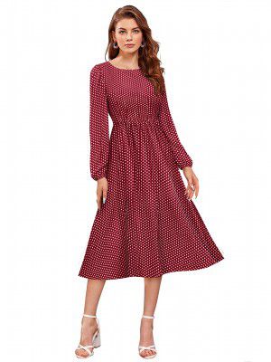 KERI PERRY Women's Maroon Muslin Polka Dot Fit & Flared Western Dress | Dress for Women | A line Dress | Winter Dress | Western Dress | Latest Women Dress | Trendy Dress | Midi Dress