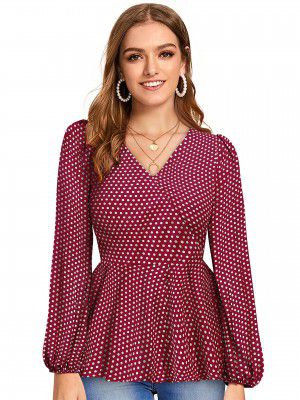 KERI PERRY Women's Maroon Muslin Polka Dot Wrap Western Top | Winter Top | Western Top | Top for Women | Latest Women Top | Trendy Women Top