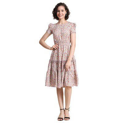 KERI PERRY Women's Multicolour Muslin Floral Tiered Western Dress