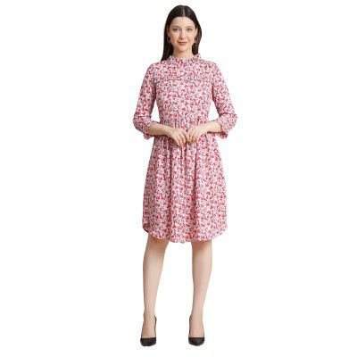 KERI PERRY Women's Multicolour Polyester Block Print Fit & Flared Western Dress | Midi Dress