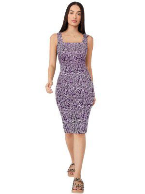 KERI PERRY Women's Pink Imported Lycra Botanical Print Bodycon Western Dress