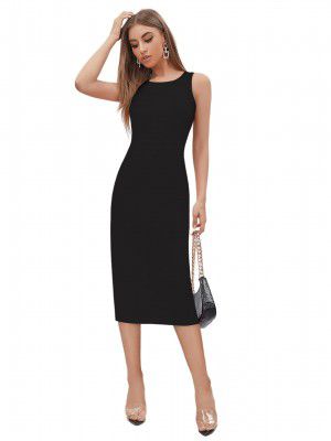 KERI PERRY Women's White Lycra Solid Bodycon Western Dress | Dress for Women | A line Dress | Winter Dress | Western Dress | Latest Women Dress | Trendy Dress | Midi Dress