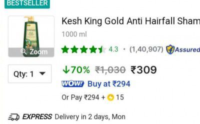 Kesh King Gold Anti Hairfall Shampoo, 1000 ml
