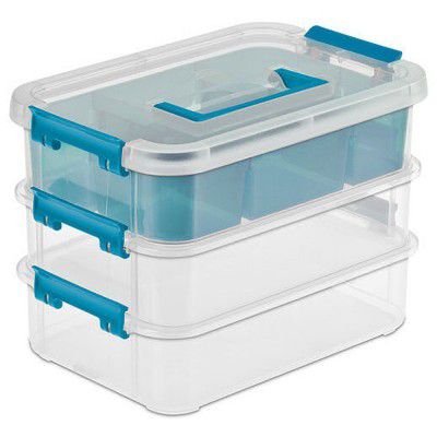 KESI 4-Tiers Stackable Plastic Storage Containers - Portable Boxes for Arts & Crafts Supplies, Jewelry Making