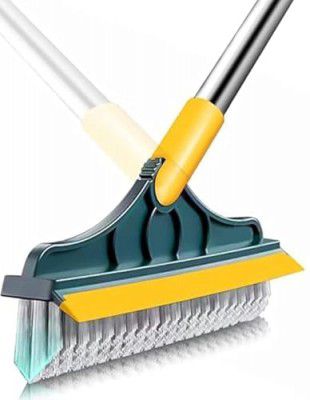 KESI Ornaments Stainless Steel 2 in 1 Bathroom Cleaning Brush with Wiper and Long Handle - 120° Rotate Floor Cleaning Brush for Home, Kitchen and Bathroom - Floor Scrub