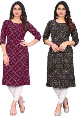 KETAKI FASHION Pack of 2 Women Printed Crepe Straight Kurta (Multicolor)
