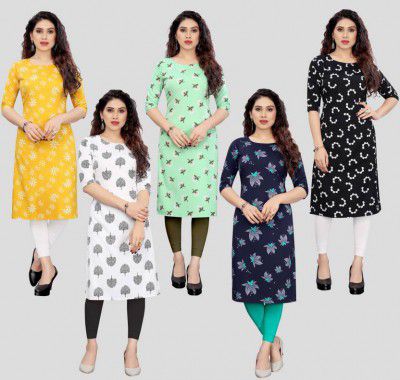 KETAKI FASHION Pack of 5 Women Printed Crepe Straight Kurta (Multicolor)
