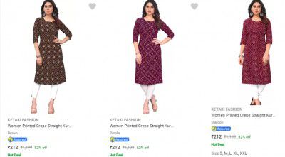 Ketaki Fashion Womens Kurtas Starts ₹204
