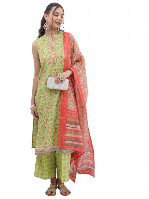 KETCH Polyester Women's Regular Fit Sleeveless Kurta With Pant & Dupatta
