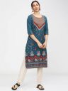 KETCH Women Printed Cotton Blend Straight Kurta (Light Blue)...