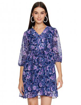 KETCH Women Skater Above Knee Regular Fit Printed Threeforth Sleeve Dress