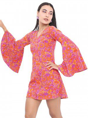 KETCH Women's Fit and Flare Full Length Regular Fit Printed Full Sleeve Dress