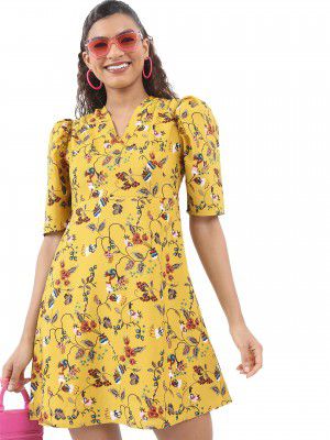 KETCH Women's Polyester Classic Calf Length Casual Dress (KHJ6000021) Yellow