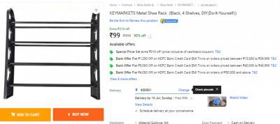 KEYMARKETS Metal Shoe Rack (Black, 4 Shelves, DIY(Do-It-Yourself))