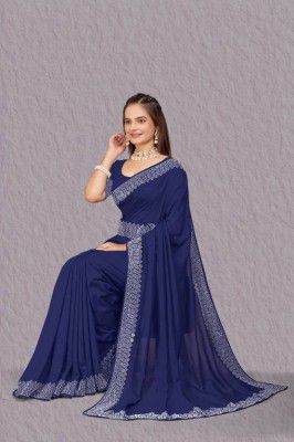 KEYU FASHION Embellished Bollywood Georgette Saree  (Dark Blue)