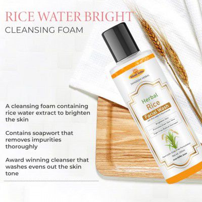 Khadi 100% Pure Natural & Herbal Rice Water Bright Foaming Face Wash - 200ml | Face Wash for Glowing Skin | Cleanser for Uneven Skin Tone | Korean Skin Care, For Oily skin