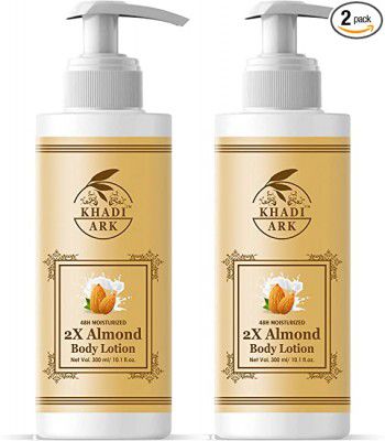 Khadi Ark Almond Moisturizing Body Lotion For Soft Touch, Smoother Glowing Skin (Pack of 2, 300 ML Each) (600 ml)