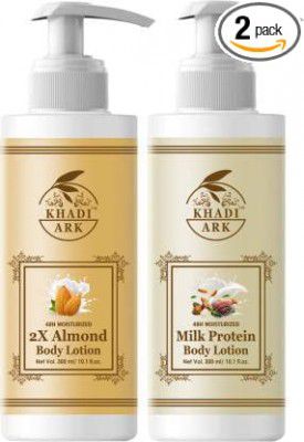 Khadi Ark Almond Oil Body Lotion & Milk Protein Body Lotion For Dry Skin Care (Pack of 2, 300 ML Each) (600 ml)