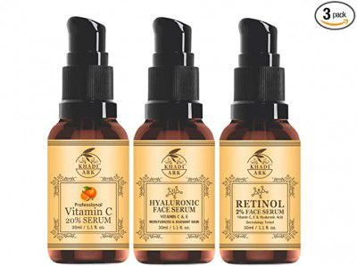 Khadi Ark Anti-Aging Complete Regimen, Vitamin C Serum, Retinol Serum and Hyaluronic Acid Serum, Renew, Revitalize and Brighten (Combo Pack of 3, Each 30 ml)