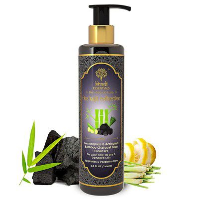 Khadi Essentials Activated Charcoal Vitamin C Face Wash with Multani Mitti, Olive Oil For De Tan and Blackheads, 200ml SLS Paraben