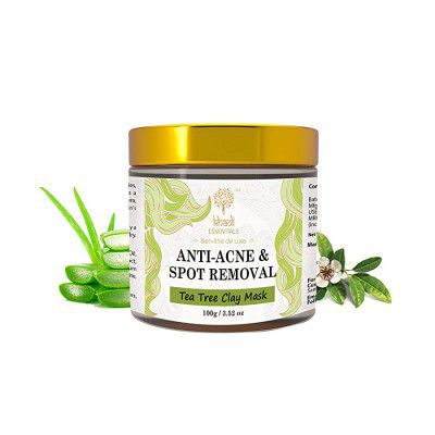Khadi Essentials Ayurvedic Tea Tree Clay Face Mask For Anti Acne and Blemishes with Almond and Argan Oil (100 g)