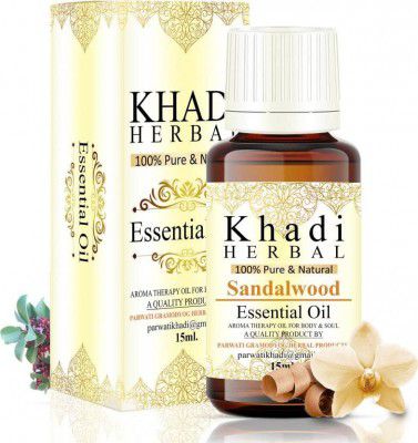 Khadi Herbal 100% Natural and Organic Sandalwood Essential Oil l Therapeutical Grade Essential Oil for Lighten Whole Body & Soul - 15Ml (Pack of 1)