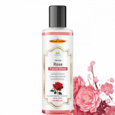 Khadi Herbal Ayurvedic Natural Herbal Rose Water Face Wash | (PACK OF 1 (200ML), Rose)