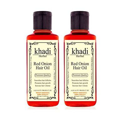 Khadi herbal Red Onion Hair oIL For Fresh, Strong and Shining Hair Hair Fall Control, Hair Strengthening | Paraben Free, Natural (420 ML)