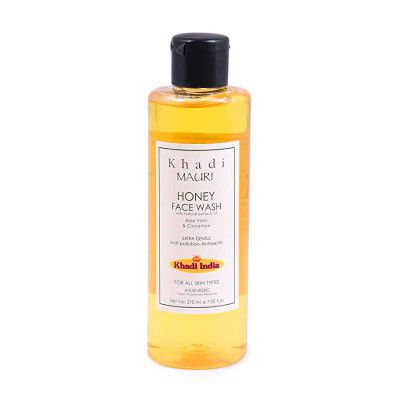 Khadi Mauri Herbal Honey Face Wash - Infused with Antioxidants for Glowing Skin - Enriched with Aloe Vera & Cinnamon - 210 ML