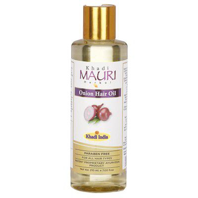 Khadi Mauri Herbal Onion Oil 120 ml - Enriched with Red Onion, Argan, Jojoba, Amla, Shikakai, Bhringraj, Tea Tree, Neem, Castor Oil