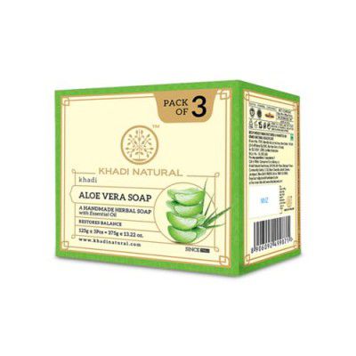 Khadi Natural Aloe Vera Soap | Herbal Bathing Bar with Essential Oils Pack of 3 (125g x 3) | 375g