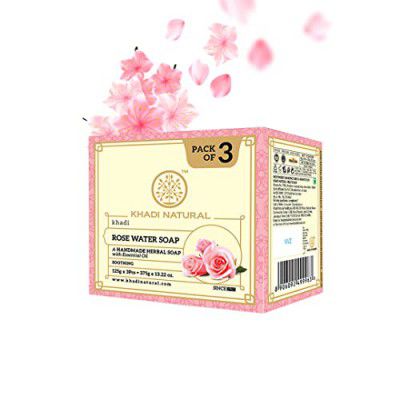 Khadi Natural Ayurvedic Rosewater Handmade Soap, (3x125 g)