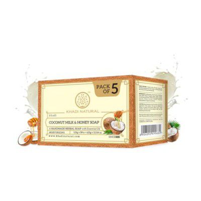 Khadi Natural Herbal Coconut Milk & Honey Soap for Glowing Skin - (5x125 g)