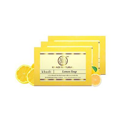 Khadi Natural Lemon Soap | Herbal Bathing Soap for Tanning, Pack of 3