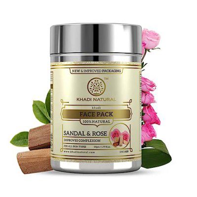 Khadi Natural Sandal and Rose Herbal Face Pack, 50g| Face Pack for Controlling Excess Oil | Suitable for All Skin Types