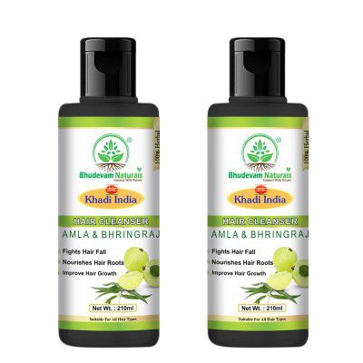Khadi Organic and Natural Amla & Bhringraj Shampoo Strengthens Hair, Promotes Growth, and Reduces Dandruff By Bhudevam Naturals | Pack of 2
