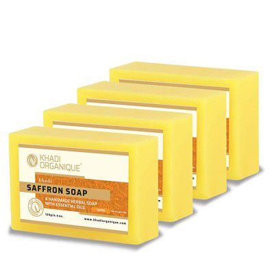 Khadi Organique Handmade Saffron Soap With Essential Oil Pack Of 4