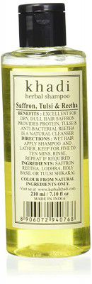 Khadi Pure Herbal Saffron, Tulsi & Reetha Shampoo, 210 ml (Pack of 2)