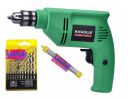 KHADIJA 10mm 400W Reverse Forward Rotation Drill Machine with Masonry Bit and 13 Piece HSS Drill Set- Multicolour...
