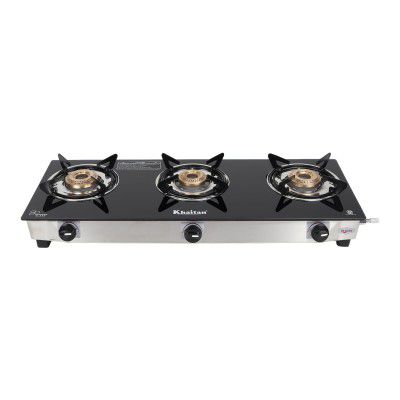 Khaitan 3 Burner Jio Black Stainless Steel | LPG Cooktop I (Black) (3 Burner)