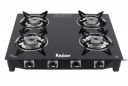 Khaitan 4 Burner Active Forge Black Toughened Glass | LPG Cooktop (Black) (4 Burner)...