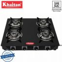 Khaitan 4 Burner Active with Forged Burners Black Toughened Glass Manual Gas Stove  (4 Burners)...