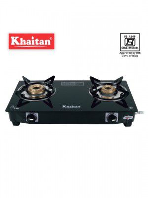 Khaitan Black 2 Burner BP Nano Premium MS Glass Manual Gas Stove