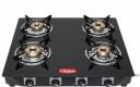 Khaitan Tempered Glass 4 Burner Premium Black Toughened Lpg Gas Cooktop, Manual Ignition Stove With 1 Year Warranty (Isi Approved, Burner)...