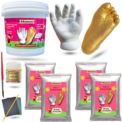Khamasi 3D Baby Hand and Foot Casting kit, Moulding Clay Newborn Hand Foot Impression, Baby Foot Printing kit, Mould for Hands and Legs for One Hand and One Foot molding Powder for Under 9 Month Baby