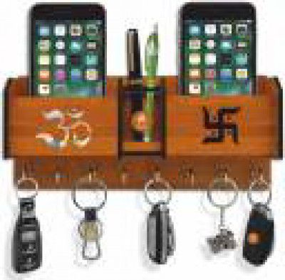 Khatu Crafts Om Swastik Key holder for home / office / kitchen / key holders / key holder for wall / key holder / Best decorative item for home décor / festive décor Mobile stand cum Wood Key Holder  