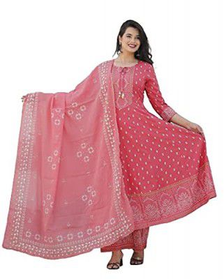 KHWAAB Rayon Printed Kurta/Palazzo/Dupatta Womens Kurta Set